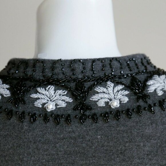 Vintage A line Wool Knit Beaded Floral Tunic  or Mini Dress XS/S - Picture 10 of 12